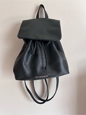 Victorias Secret | Black faux leather drawstring backpack